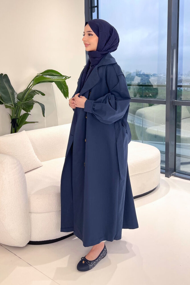 The Classic Arka Düğme Detaylı Trençkot - Lacivert - 7