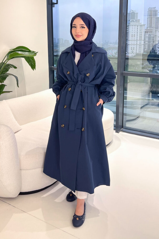 The Classic Arka Düğme Detaylı Trençkot - Lacivert - ALLMİSS (0)