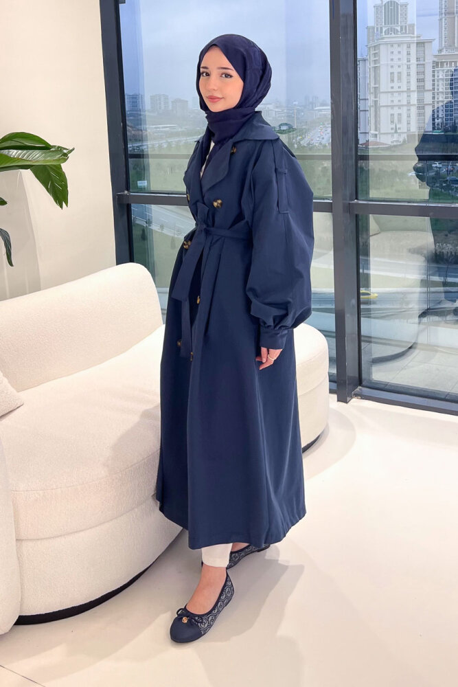 The Classic Arka Düğme Detaylı Trençkot - Lacivert - 5