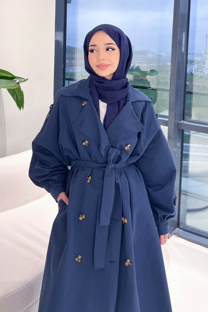 The Classic Arka Düğme Detaylı Trençkot - Lacivert - 6