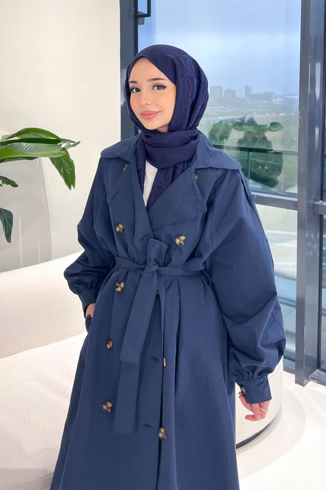 The Classic Arka Düğme Detaylı Trençkot - Lacivert - 8
