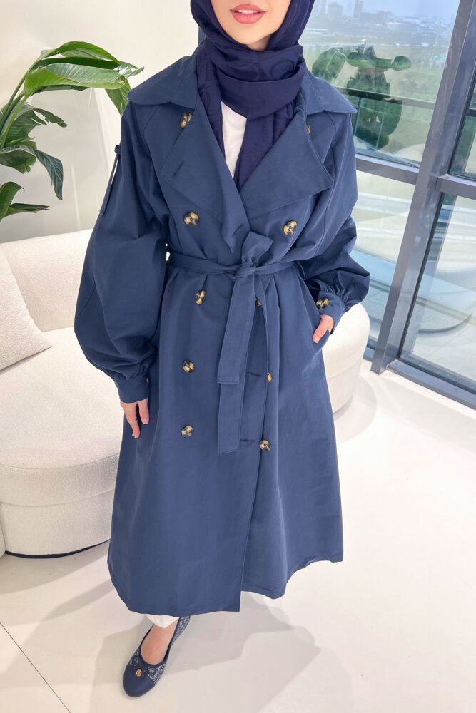 The Classic Arka Düğme Detaylı Trençkot - Lacivert - ALLMİSS (3)