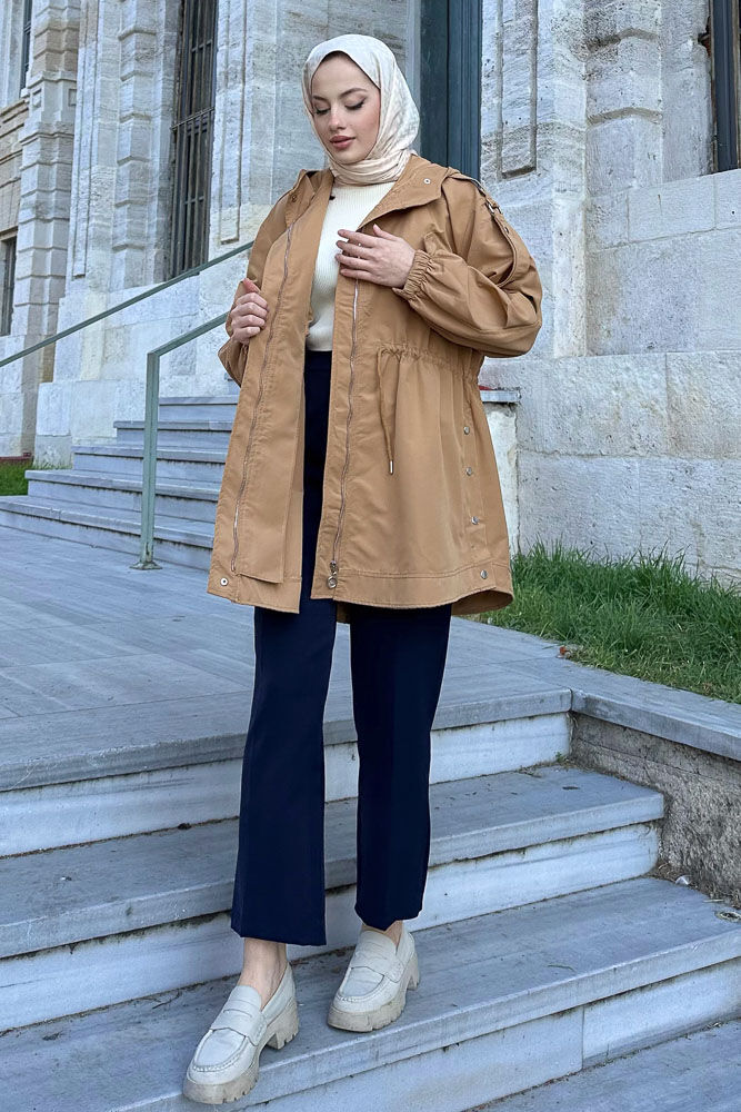 Theresa Kısa Trençkot - Camel - HENZA (1)