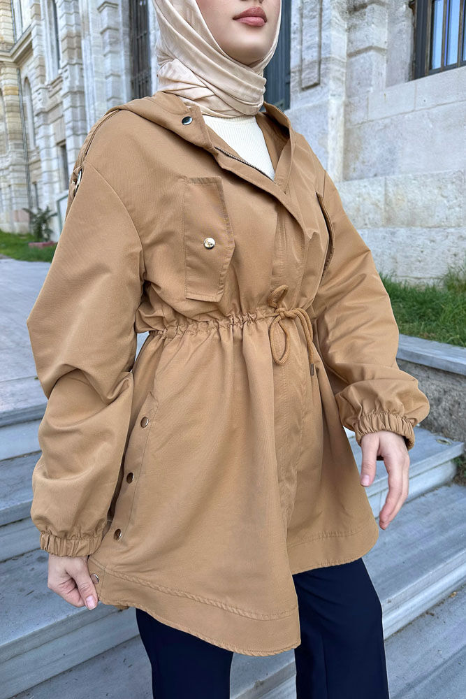 Theresa Kısa Trençkot - Camel - HENZA (4)