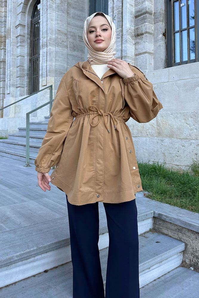 Theresa Kısa Trençkot - Camel - HENZA (2)