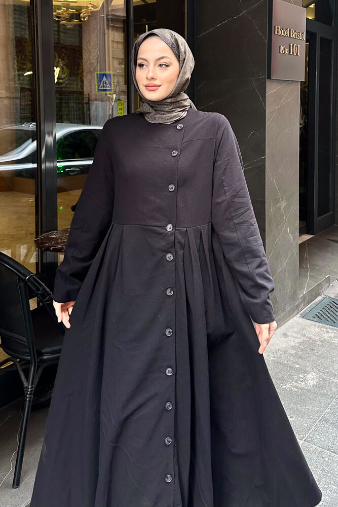 Tiara Boydan Düğmeli Elbise - Siyah - LİNE (5)