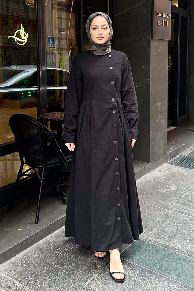 Tiara Boydan Düğmeli Elbise - Siyah - LİNE (3)
