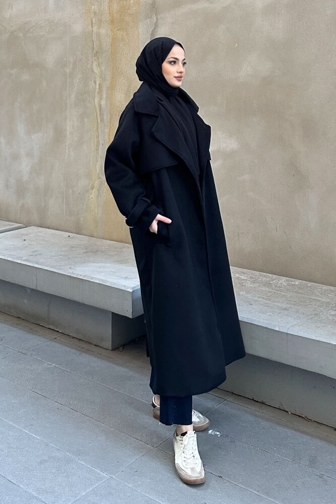 Timeless Kaşe Uzun Kaban - Siyah - JOUE (5)