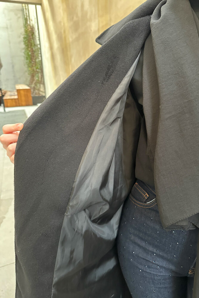 Timeless Kaşe Uzun Kaban - Siyah - 3