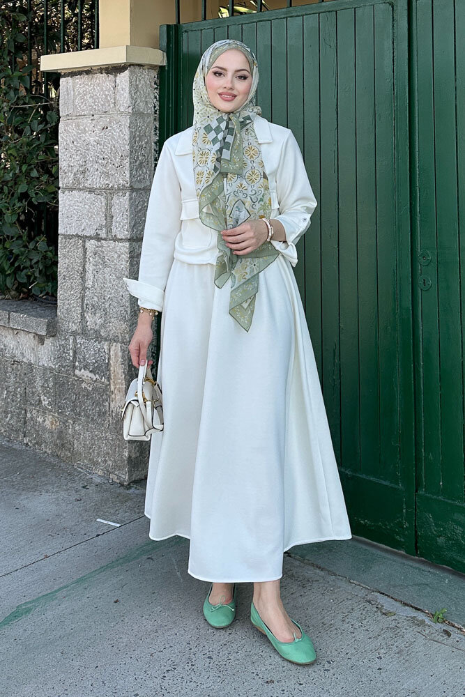 Étoile Çıtçıtlı Etek Takım - Ekru - HENZA (5)