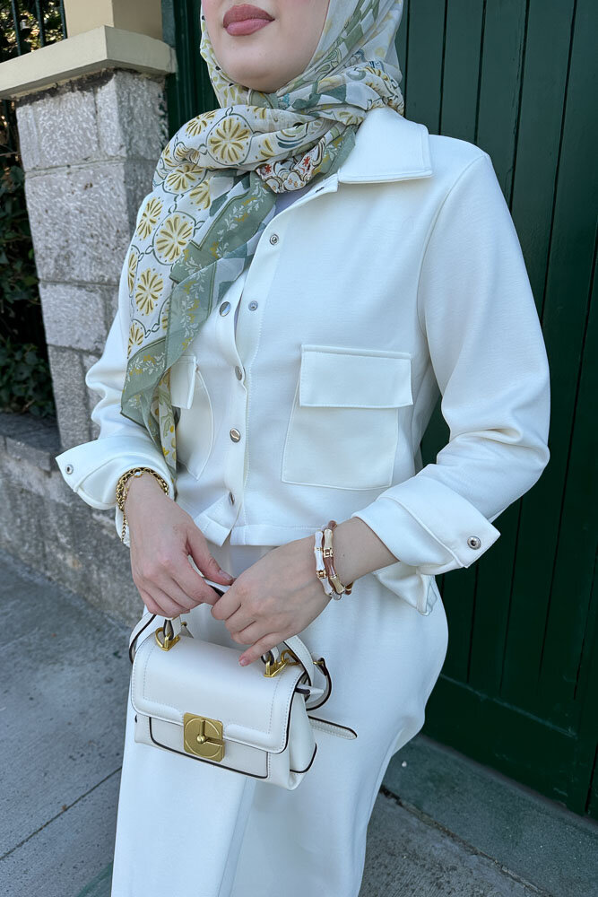 Étoile Çıtçıtlı Etek Takım - Ekru - HENZA (1)