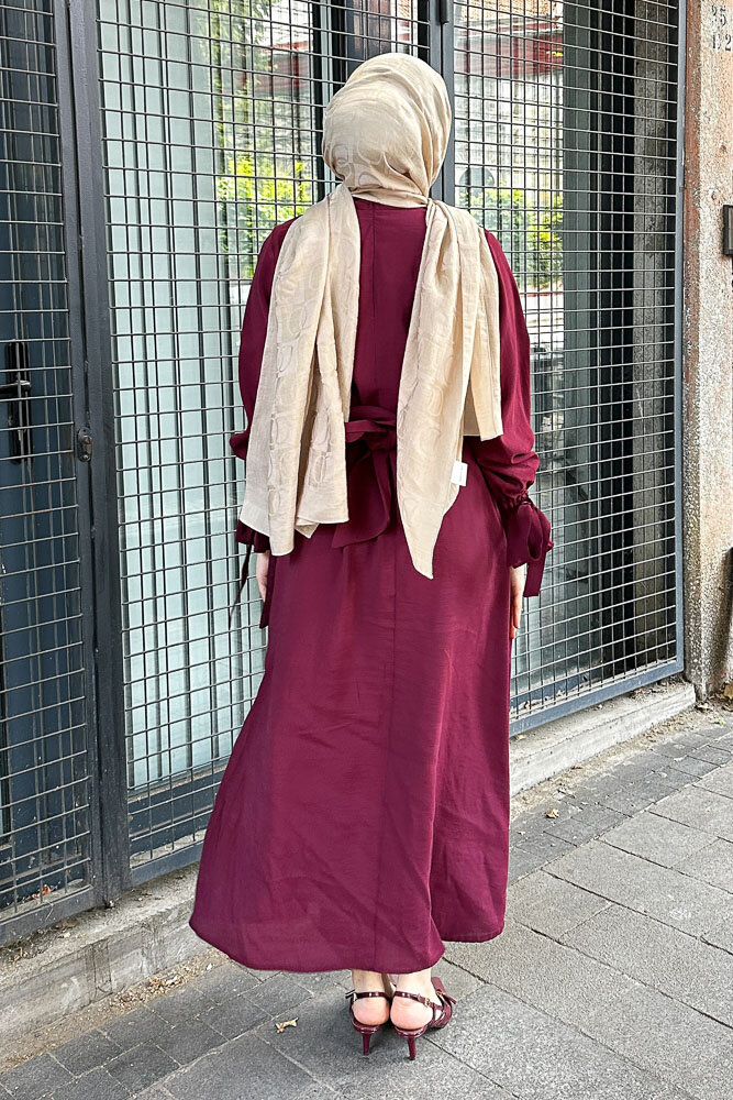 Toka Detaylı Modal Elbise - Bordo - 7