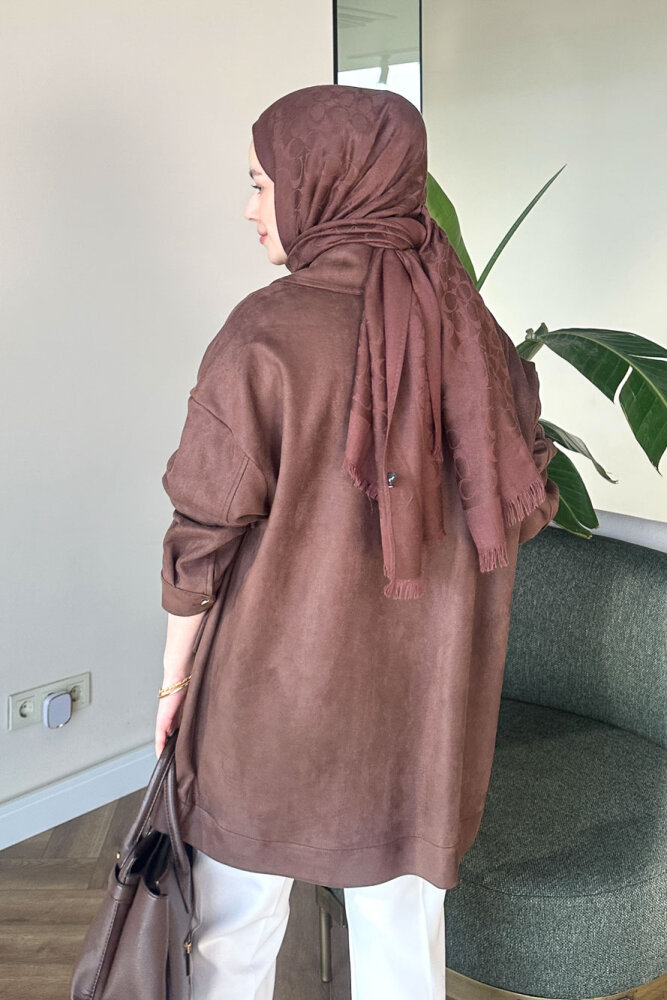 Torba Cepli Fermuarlı Süet Ceket - Kahverengi - İKOL (5)