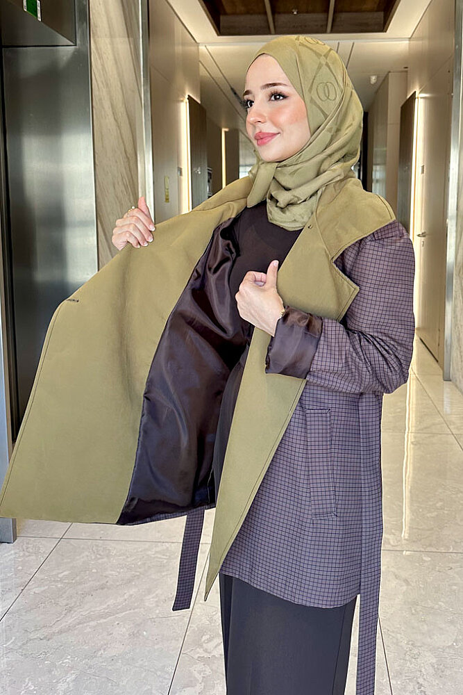 Torino Chic Pötikare Kısa Trenç - Kahverengi - HEWES (4)