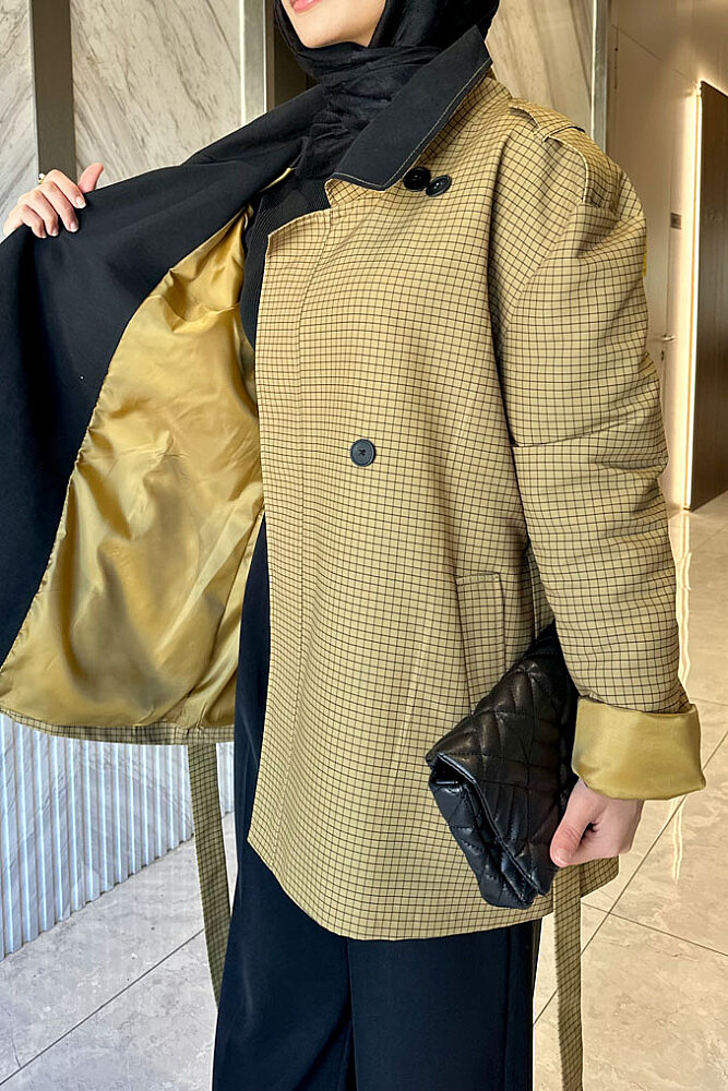 Torino Chic Pötikare Kısa Trenç - Yağ Yeşili - HEWES (0)