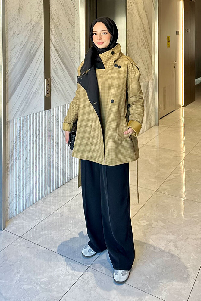 Torino Chic Pötikare Kısa Trenç - Yağ Yeşili - 3