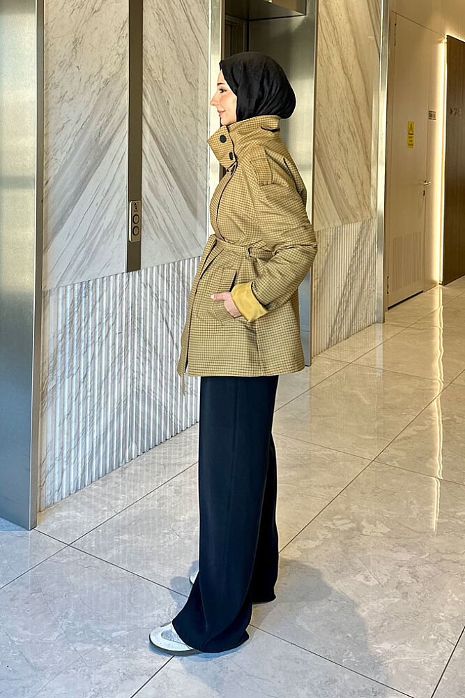 Torino Chic Pötikare Kısa Trenç - Yağ Yeşili - 4