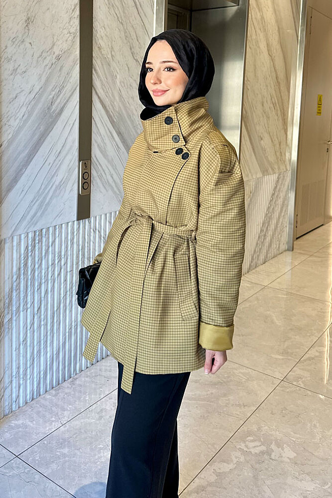 Torino Chic Pötikare Kısa Trenç - Yağ Yeşili - HEWES (4)