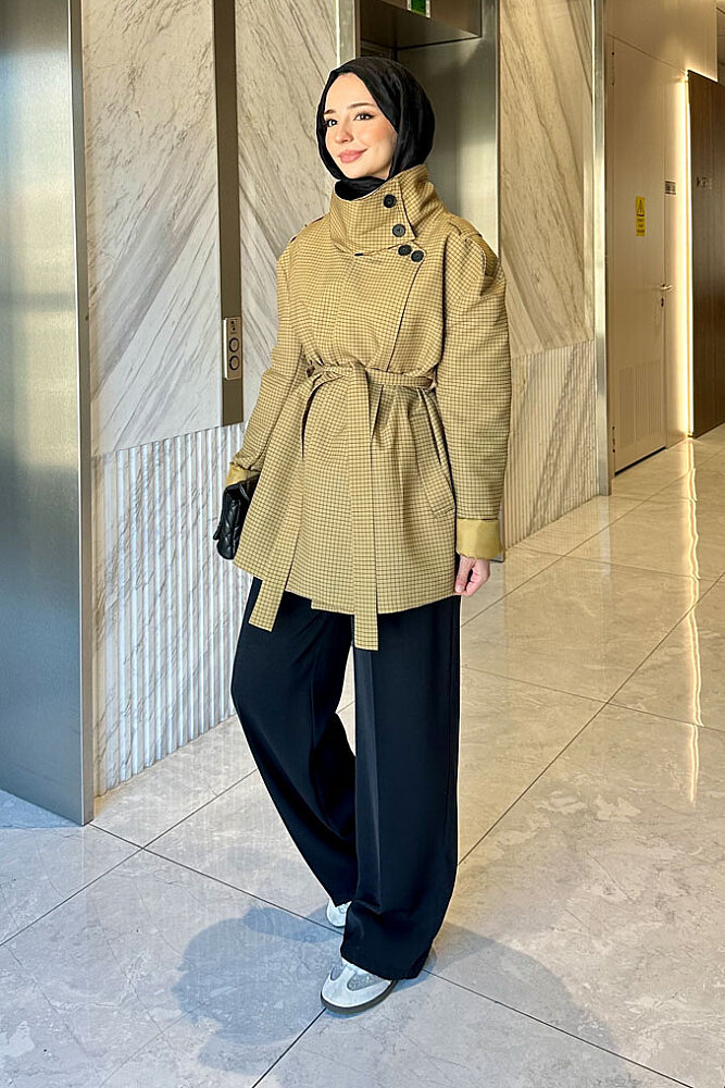 Torino Chic Pötikare Kısa Trenç - Yağ Yeşili - 7