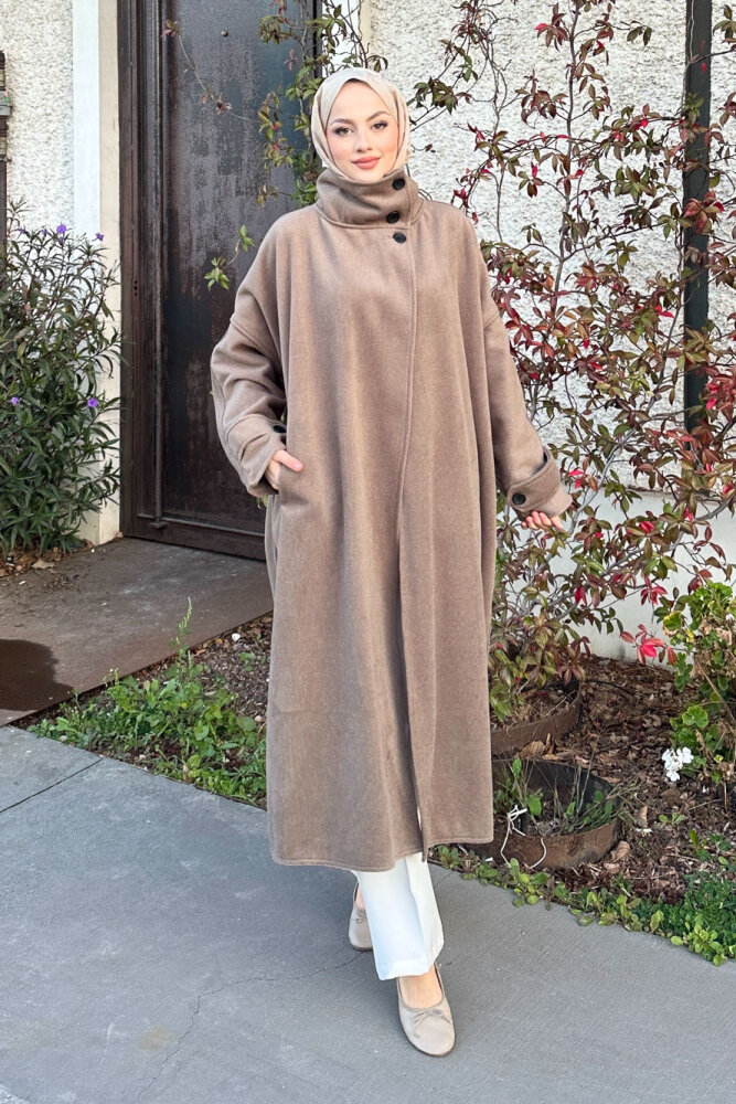 TriLine 3 Düğmeli Kaşe Kaban - Kahverengi - ALLMİSS (3)