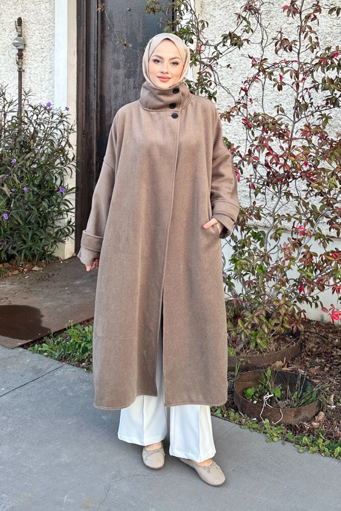 TriLine 3 Düğmeli Kaşe Kaban - Kahverengi - 7