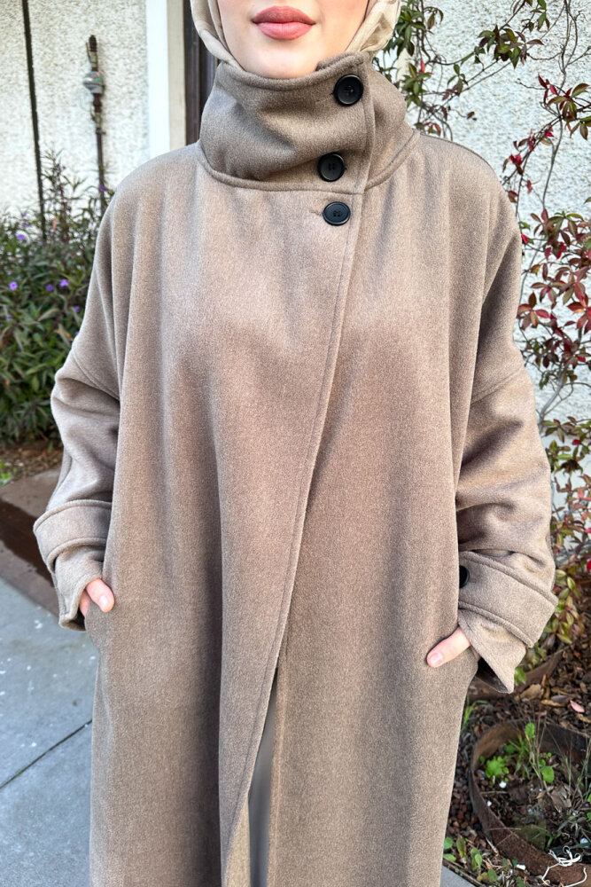 TriLine 3 Düğmeli Kaşe Kaban - Kahverengi - ALLMİSS (2)