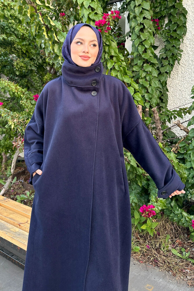 TriLine 3 Düğmeli Kaşe Kaban - Lacivert - ALLMİSS (5)