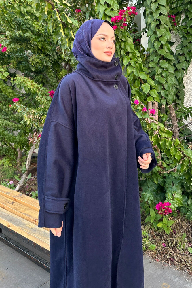 TriLine 3 Düğmeli Kaşe Kaban - Lacivert - 8