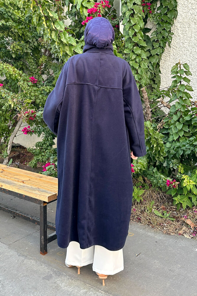 TriLine 3 Düğmeli Kaşe Kaban - Lacivert - 7