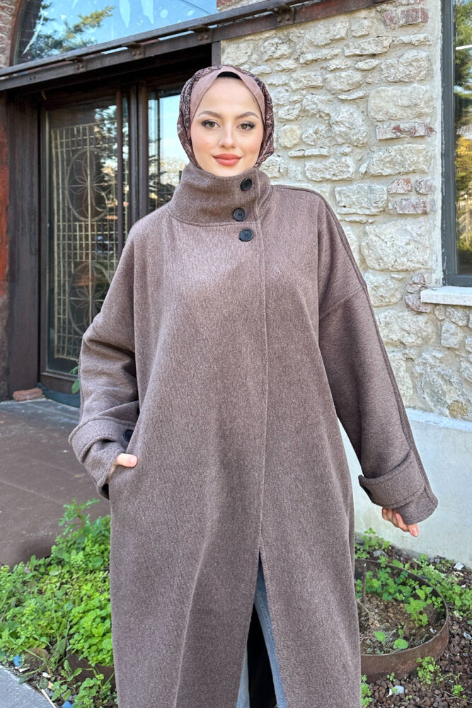 TriLine 3 Düğmeli Kaşe Kaban - Vizon - 2