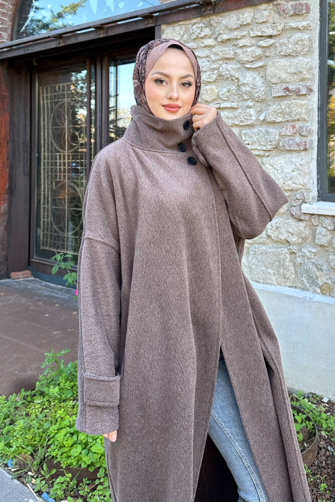 TriLine 3 Düğmeli Kaşe Kaban - Vizon - ALLMİSS (4)