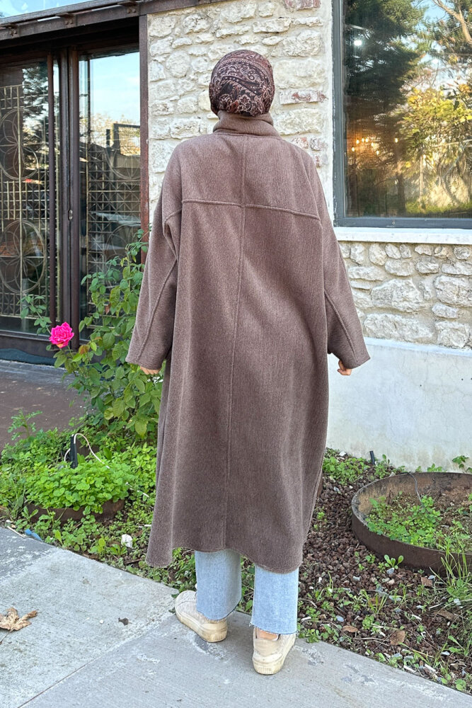 TriLine 3 Düğmeli Kaşe Kaban - Vizon - ALLMİSS (5)