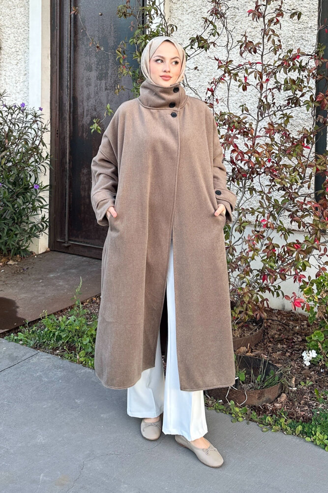 TriLine 3 Düğmeli Kaşe Kaban - Vizon - 3