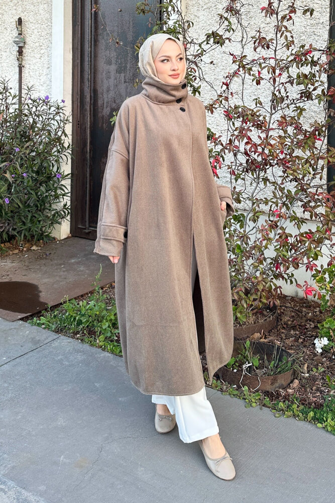 TriLine 3 Düğmeli Kaşe Kaban - Vizon - 4