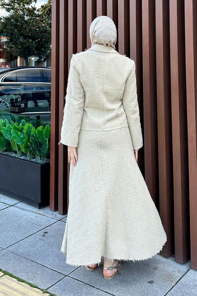 Tweed Tüvit Etekli Takım - Camel - 6