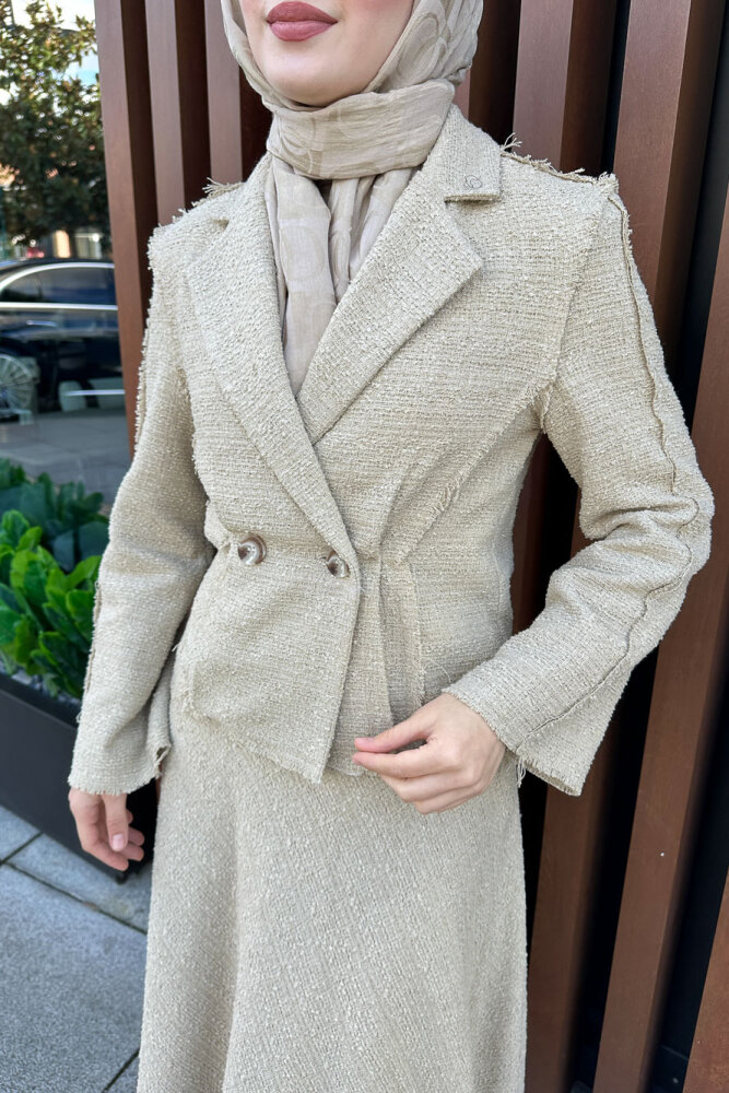 Tweed Tüvit Etekli Takım - Camel - 3