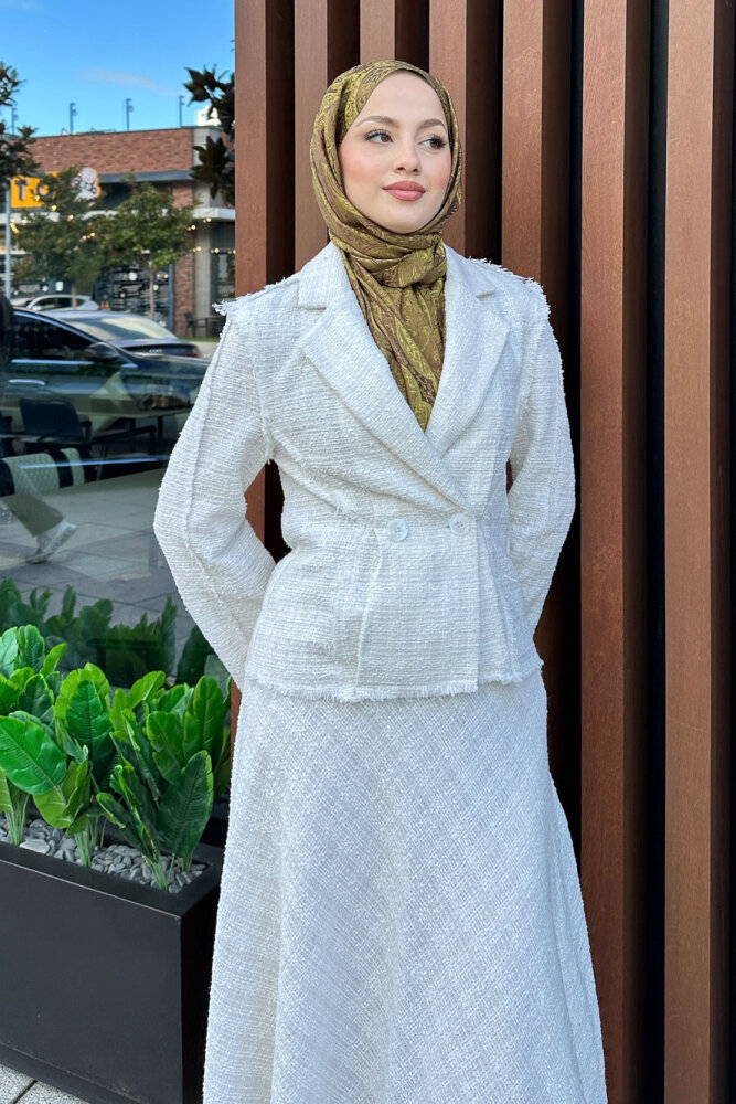 Tweed Tüvit Etekli Takım - Ekru - 2
