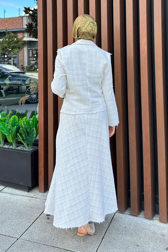 Tweed Tüvit Etekli Takım - Ekru - 8