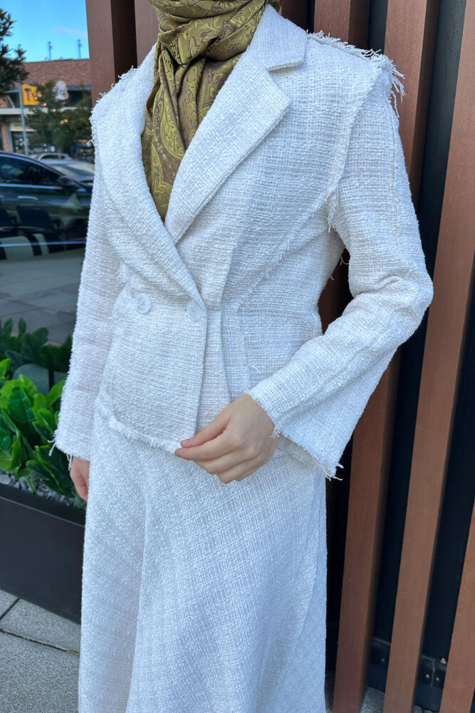 Tweed Tüvit Etekli Takım - Ekru - 3