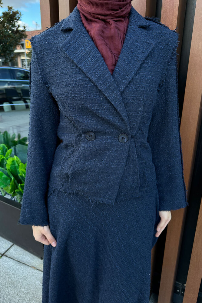 Tweed Tüvit Etekli Takım - Lacivert - LİNE (5)