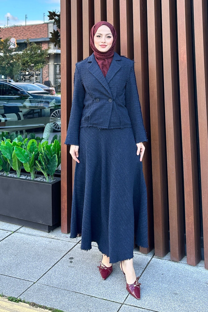 Tweed Tüvit Etekli Takım - Lacivert - 4
