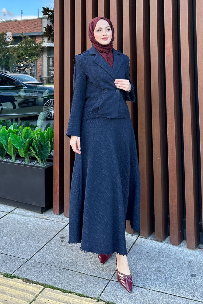 Tweed Tüvit Etekli Takım - Lacivert 
