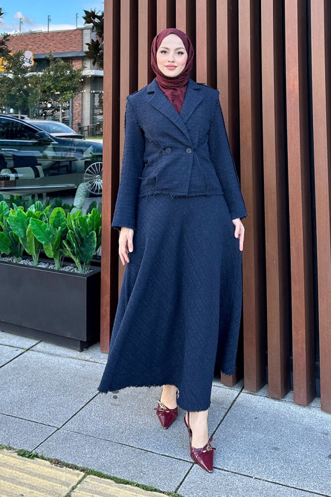 Tweed Tüvit Etekli Takım - Lacivert - 7