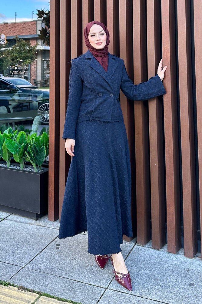 Tweed Tüvit Etekli Takım - Lacivert - 8