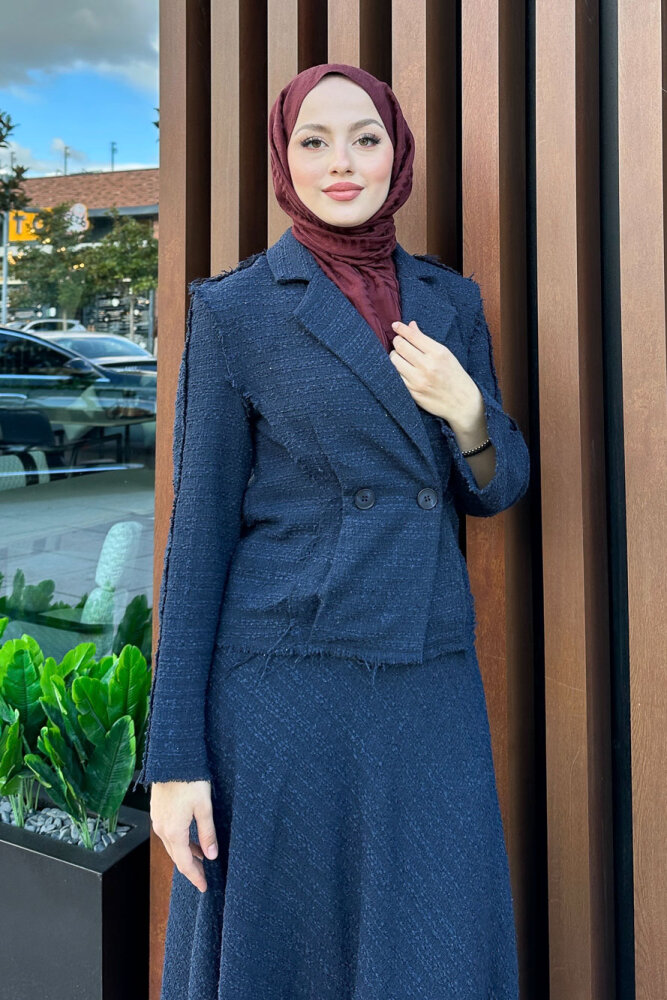Tweed Tüvit Etekli Takım - Lacivert - LİNE (1)