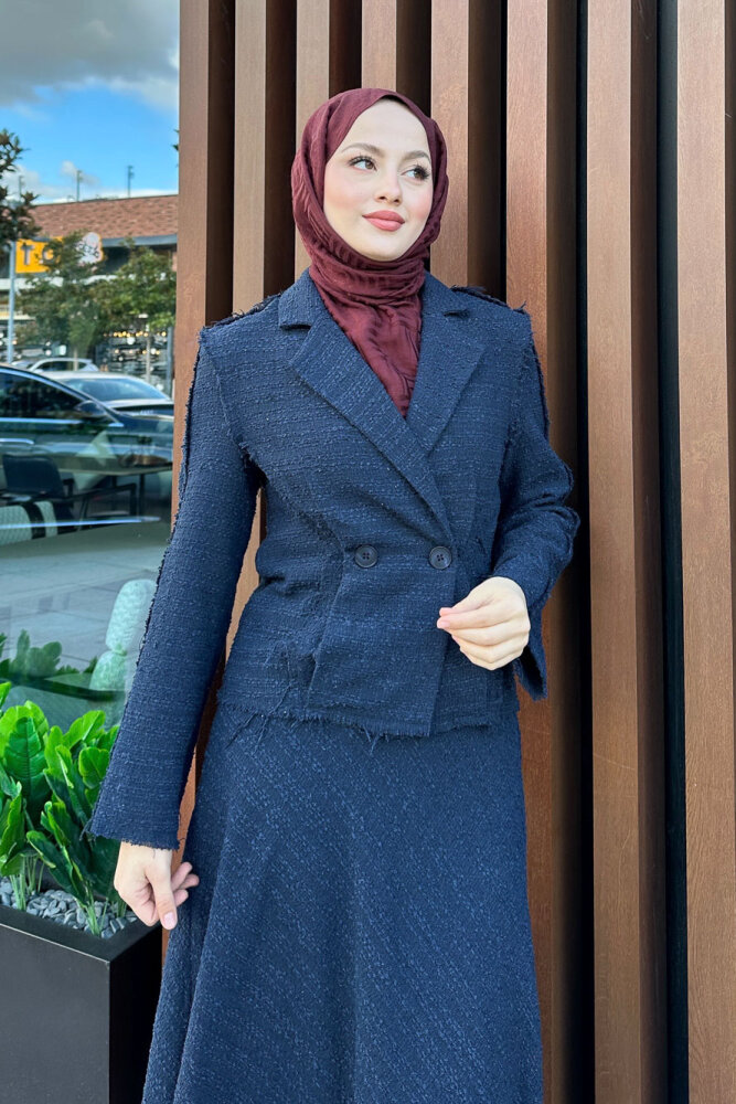 Tweed Tüvit Etekli Takım - Lacivert - 5