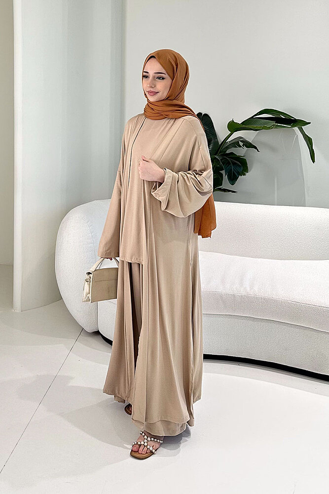 Üçlü Penye Pantolon Takım - Bej - 5