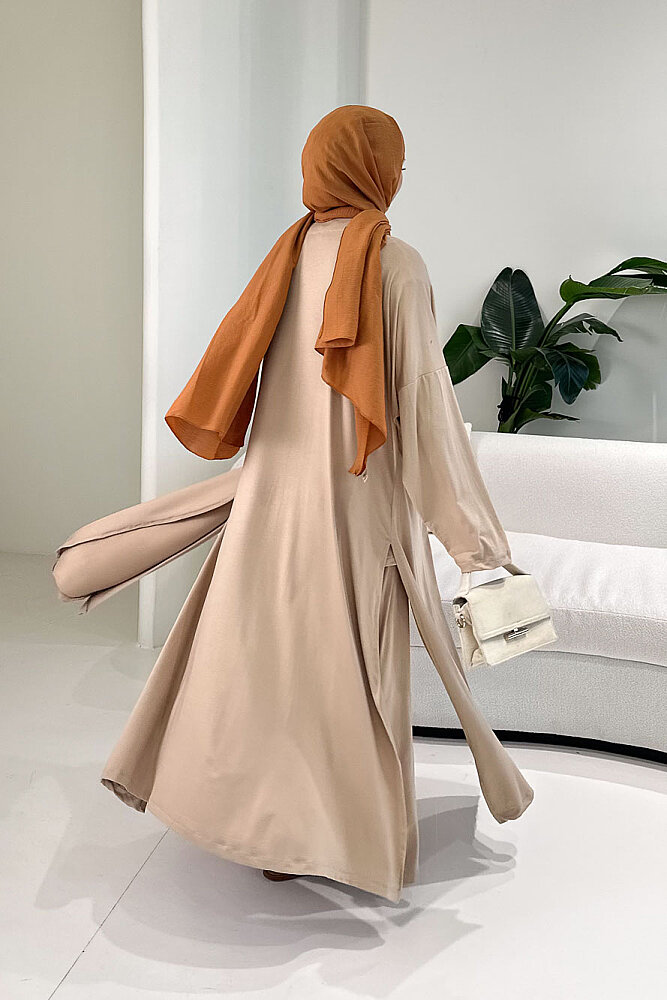 Üçlü Penye Pantolon Takım - Bej - 3