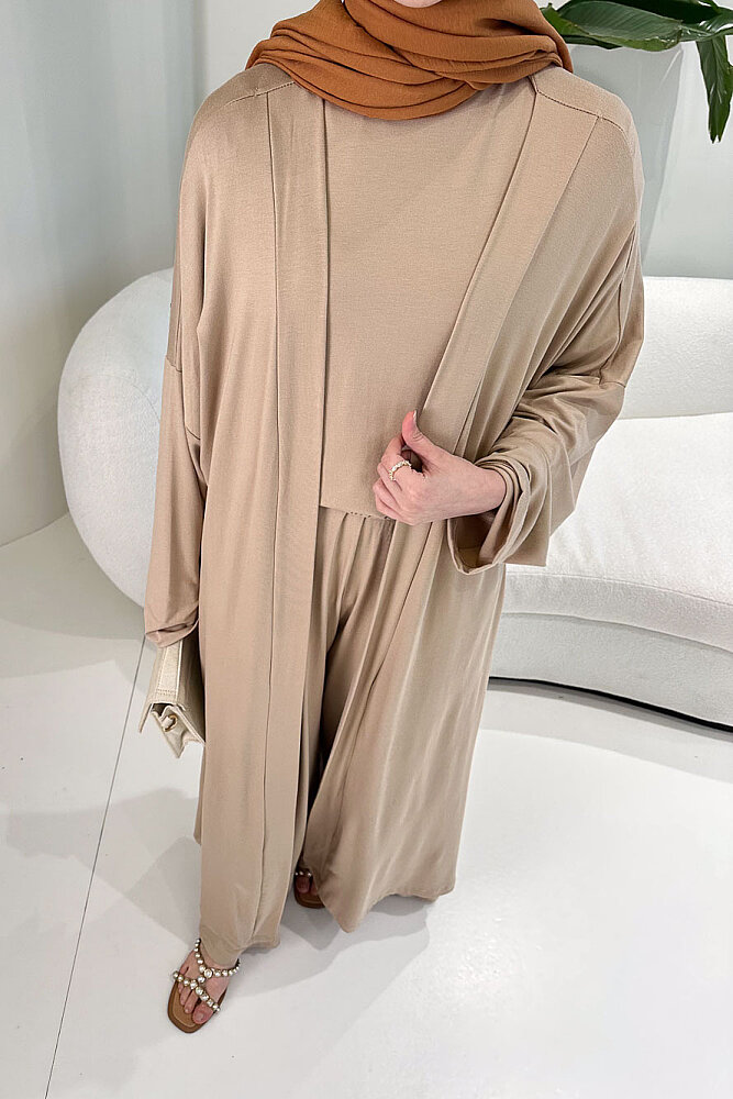 Üçlü Penye Pantolon Takım - Bej - 4