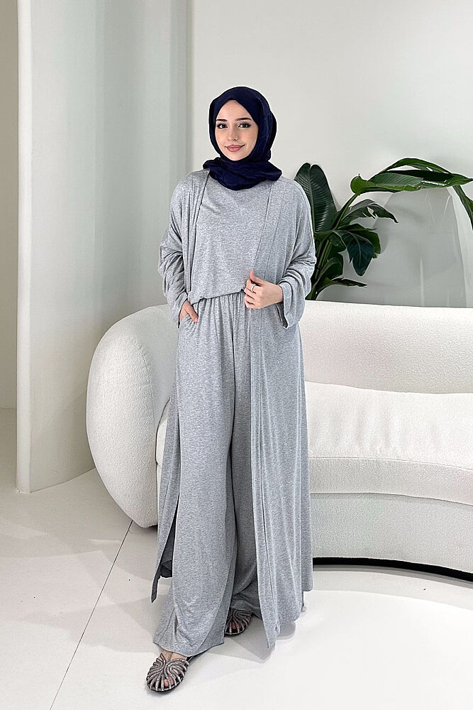 Üçlü Penye Pantolon Takım - Gri - ALLMİSS (1)